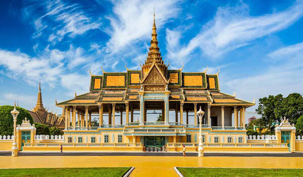 The Royal Palace pavilion seen from the lawns inside its walled grounds