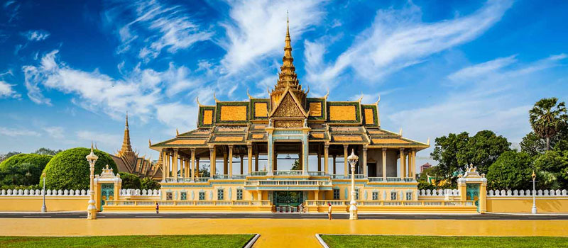 Gilded finials and steep roofs of the Throne Hall inside the Royal Palace compound